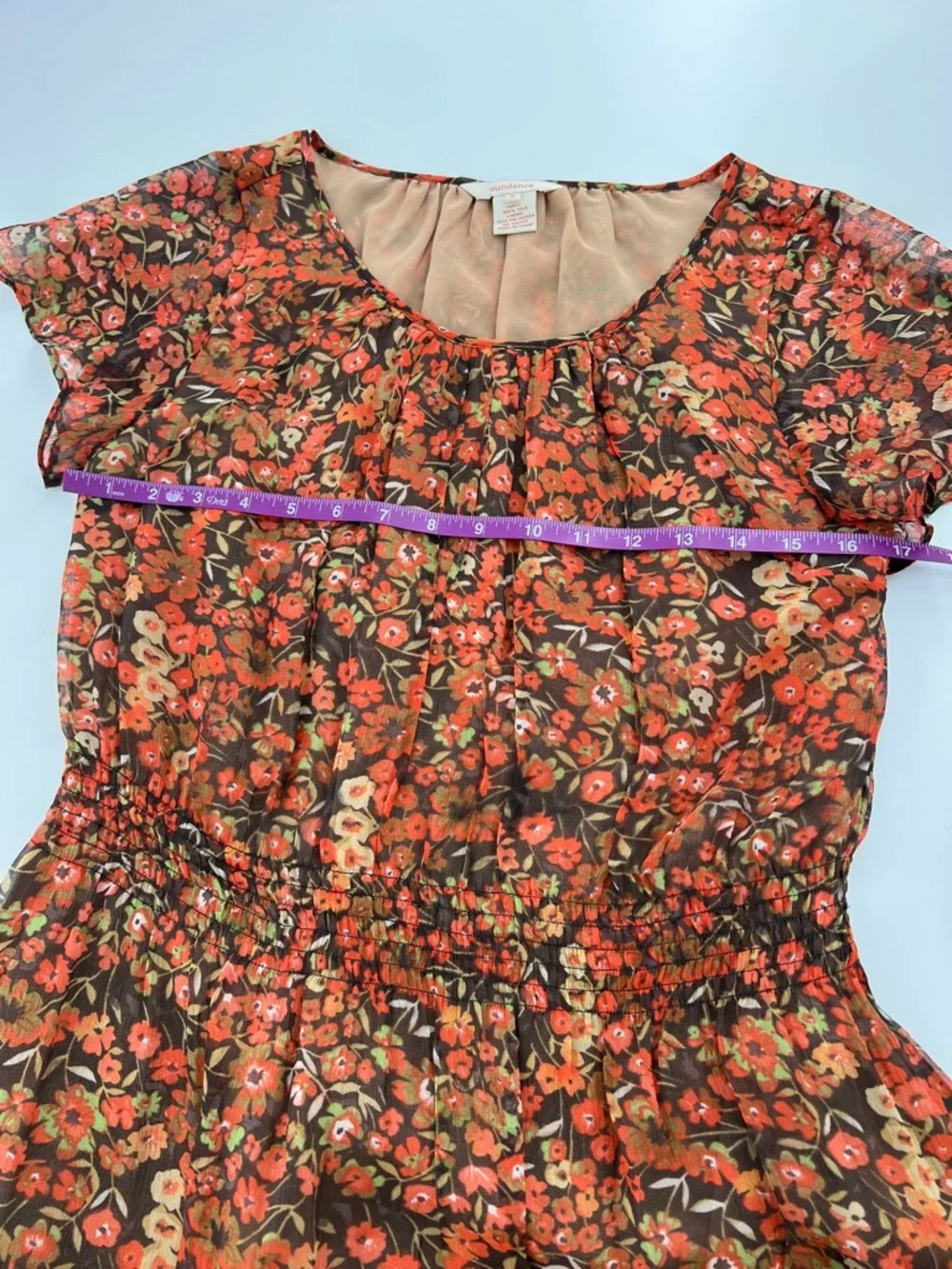 Sundance Silk‎ flutter Sleeve Midi Dress in Rust Floral vintage retro feminine 6